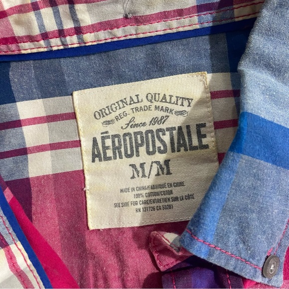Aeropostale square bottom down shirt pink blue men Sz M - Picture 6 of 8